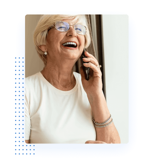 Happy older lady using digital voice